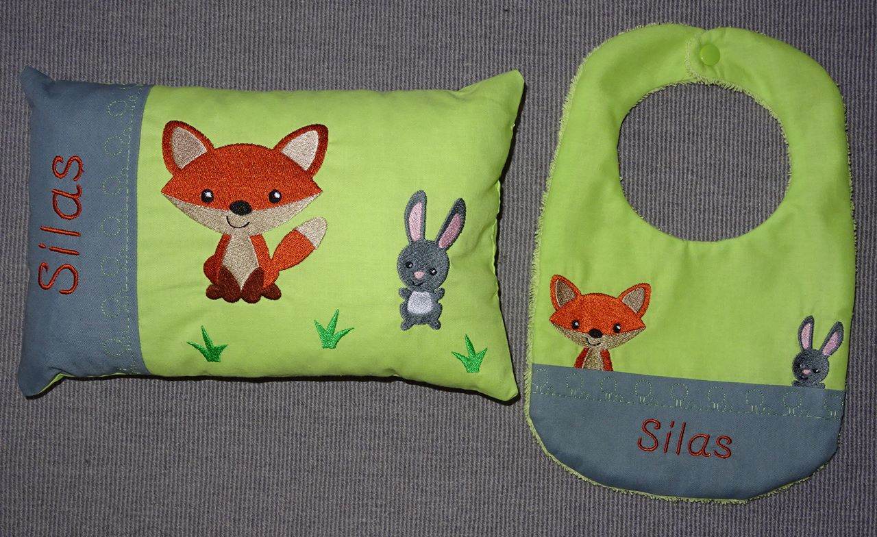 Stickdatei - Fuchs mit Hase Kissen und Laetzchen SET ITH - Sewando