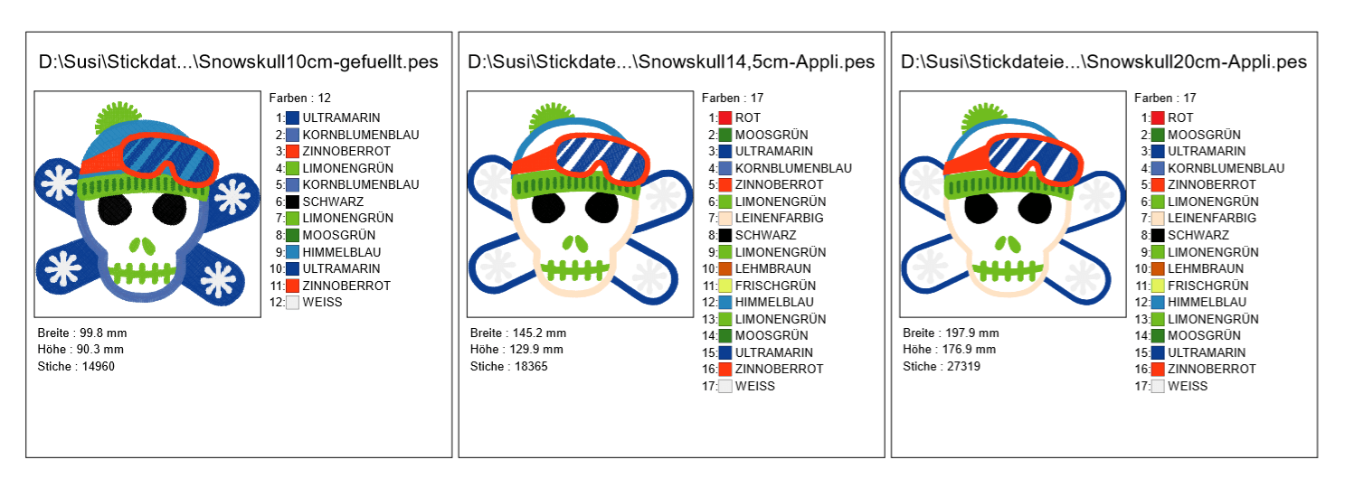 Snow Board Skull Stickdatei - Sewando