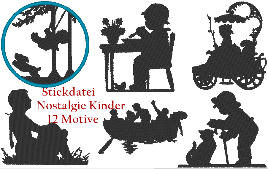 Nostalgie Kinder Silhouette Stickdatei Vol.2 - Sewando