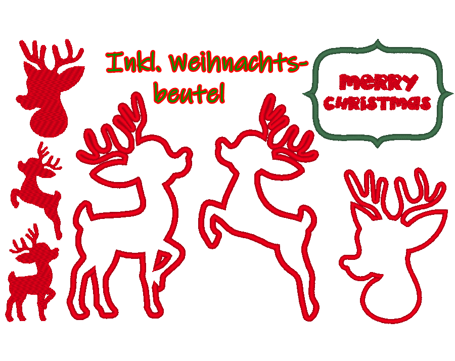 Hirsch Reh Weihnachten Stickdatei inkl. Säckchen Dateien - Sewando