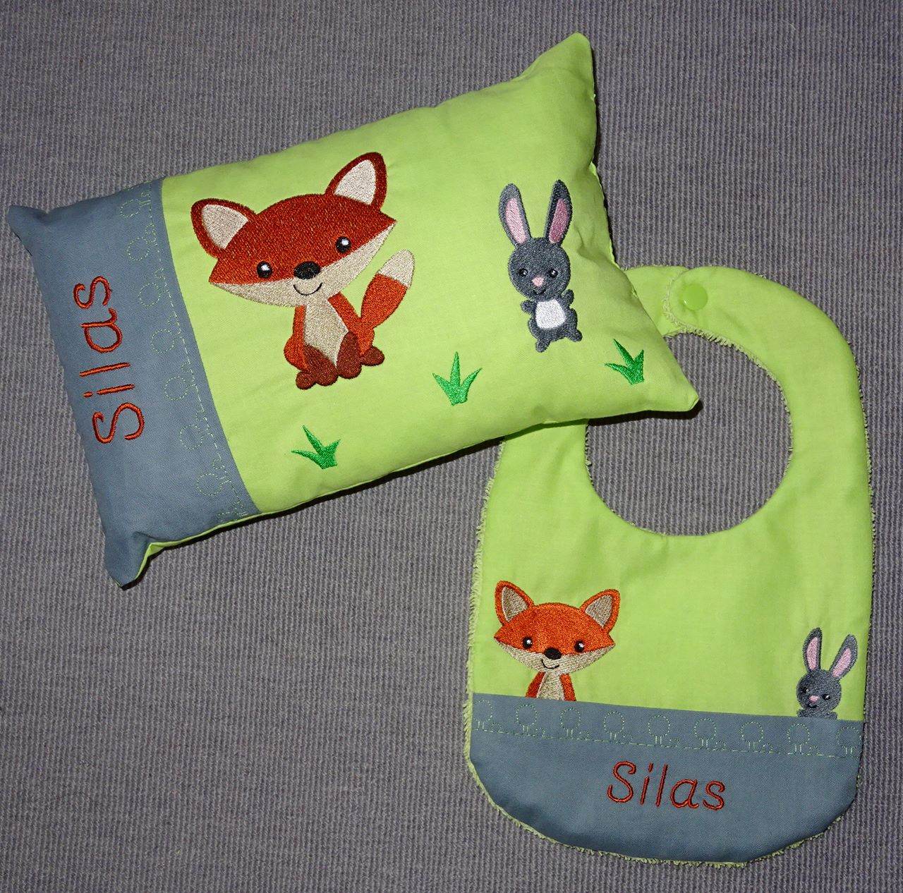 Stickdatei - Fuchs mit Hase Kissen und Laetzchen SET ITH - Sewando