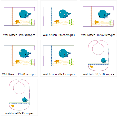 Stickdatei - Wal Kissen und Laetzchen SET ITH - Sewando