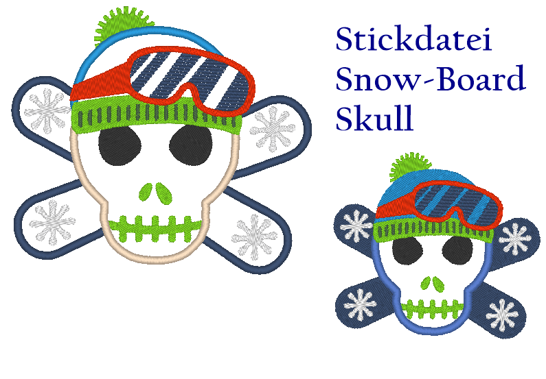 Snow Board Skull Stickdatei - Sewando