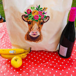 Kuh Stickdatei mit Blumenkrone – ländlich, fröhlich und farbenfroh - Sewando