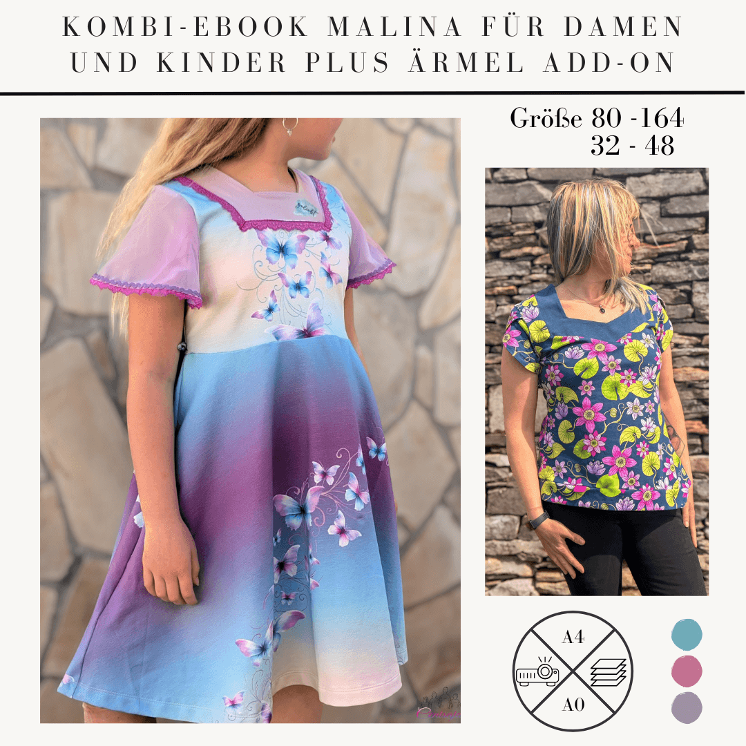 Kombi-Set: Malina – Schnittmuster für Mädchen & Damen mit Ärmel-Add-on für kreative Nähprojekte - Sewando