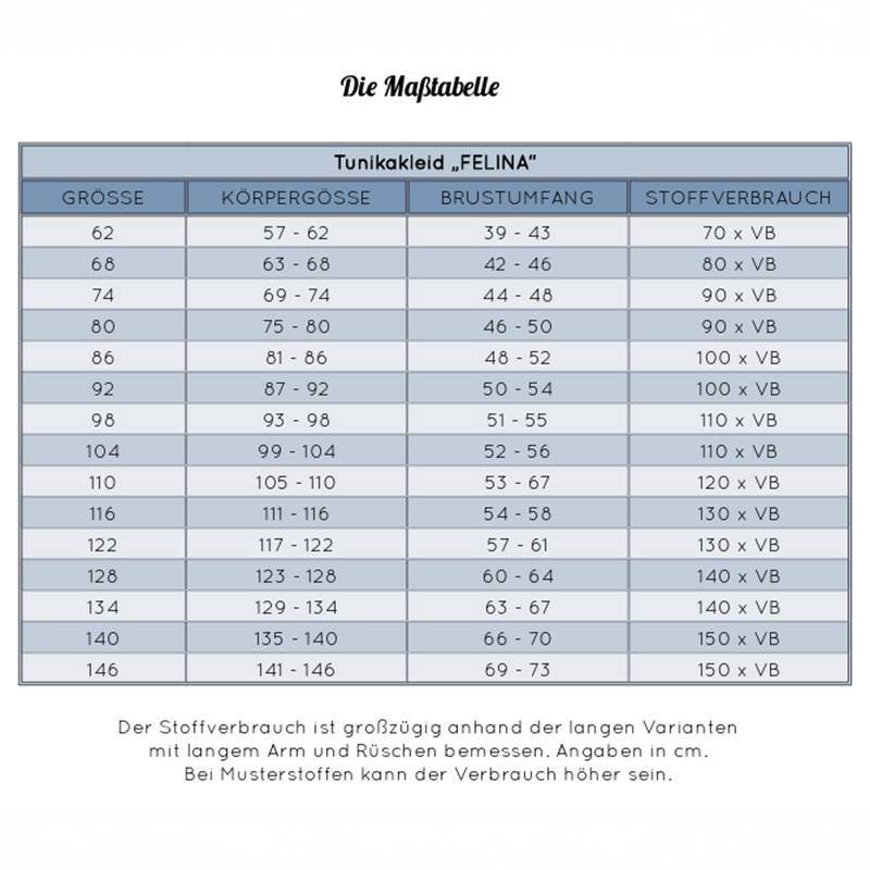 Schnittmuster Tunika & Kleid Felina 62-146 - Sewando
