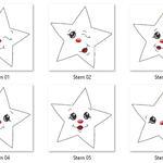 Stickdatei - 6 Sterne mit Gesicht (ITH und Doodle) - Sewando