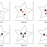Stickdatei - 6 Sterne mit Gesicht (ITH und Doodle) - Sewando