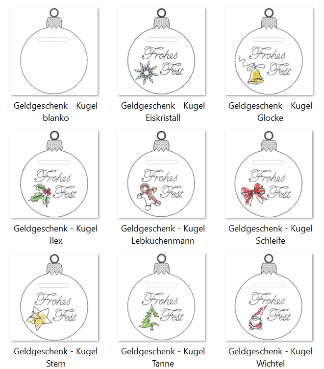 Stickdatei - Geldgeschenk Christbaumkugeln - Sewando