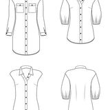 Schnittmuster Caro - Hemdbluse, Kleid mit leicht überschnittenen Schultern Gr. 34-54 - Sewando