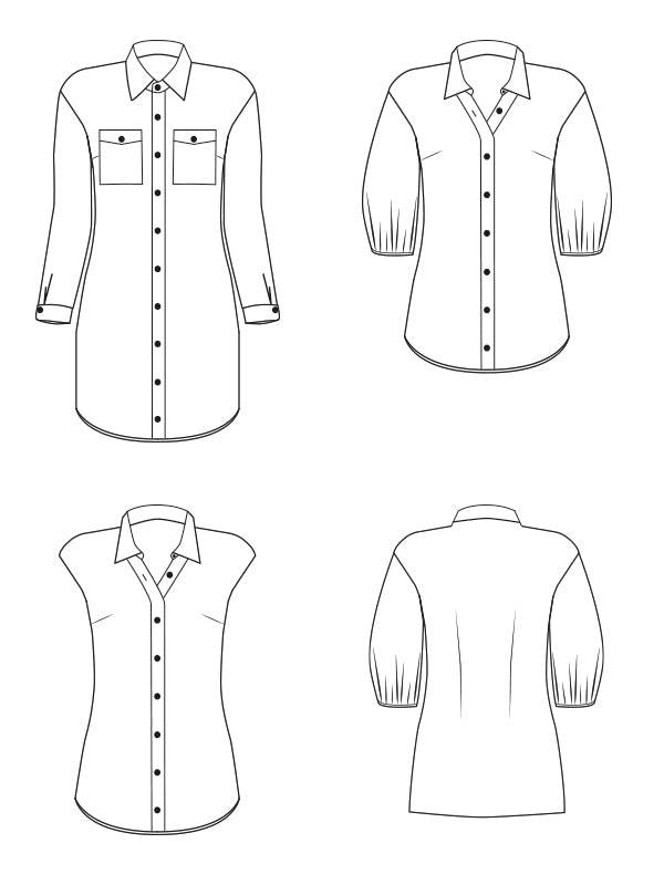 Schnittmuster Caro - Hemdbluse, Kleid mit leicht überschnittenen Schultern Gr. 34-54 - Sewando