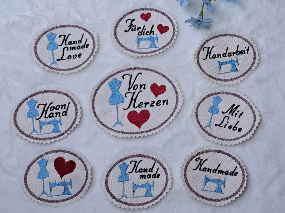 Stickdatei Labels Set 9 Designs in zwei Größen * Alle in 10x10 und kleiner * Handmade - Sewando