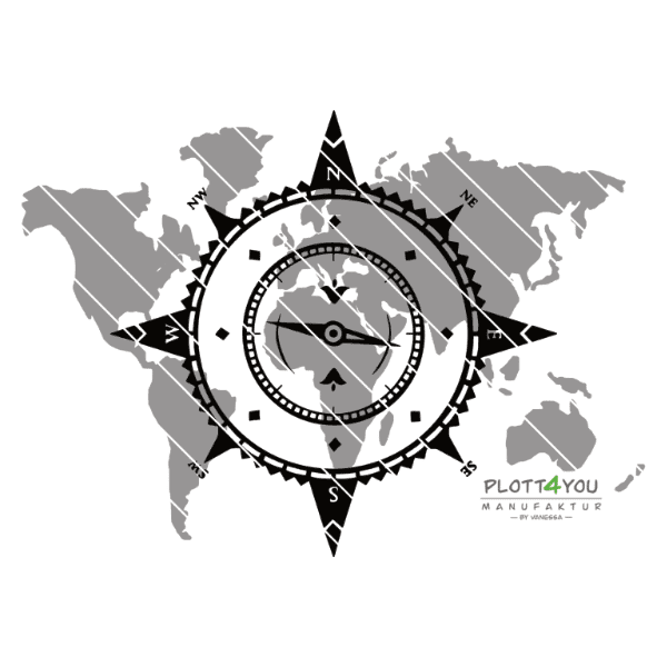 Kompass mit Erde | SVG, DXF, PNG Plotterdatei, Laserdatei - Sewando