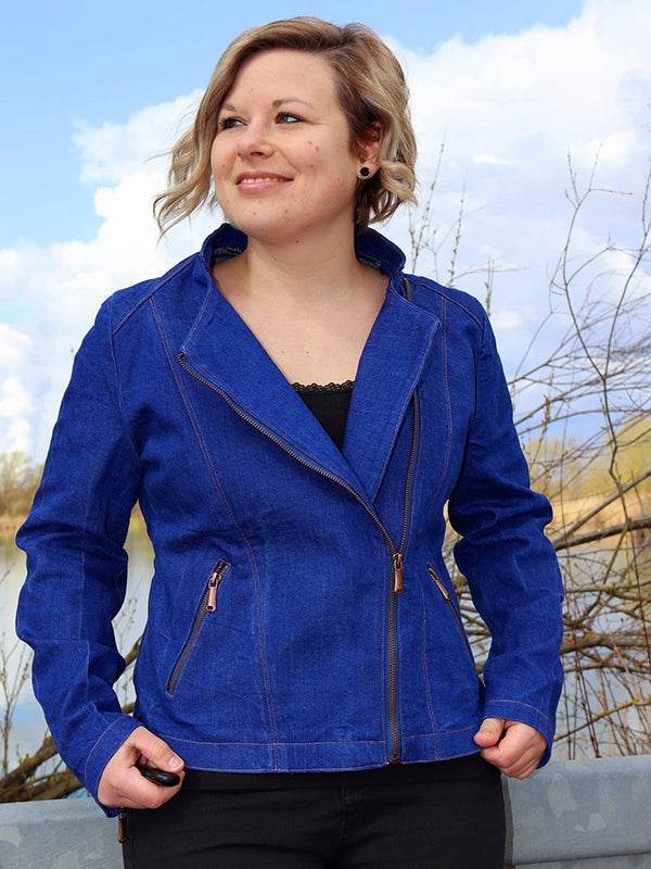 Schnittmuster Jacke BIKER-Lola aus Kunstleder/ Stretch mit optionaler Kapuze Gr. 34-54 - Sewando