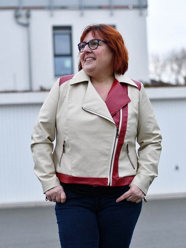 Schnittmuster Jacke BIKER-Lola aus Kunstleder/ Stretch mit optionaler Kapuze Gr. 34-54 - Sewando