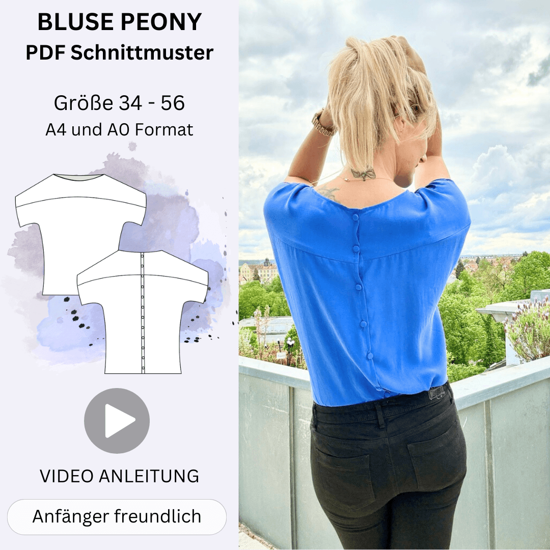 Schnittmuster Bluse PEONY - mit Knopfleiste im Rücken | Gr. 34-56 (PDF) - Sewando