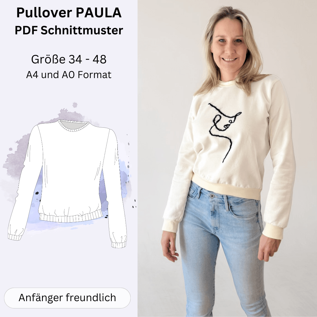 Schnittmuster Pullover PAULA - klassisch mit Rundhalsausschnitt | Gr. 34-48 (PDF) - Sewando