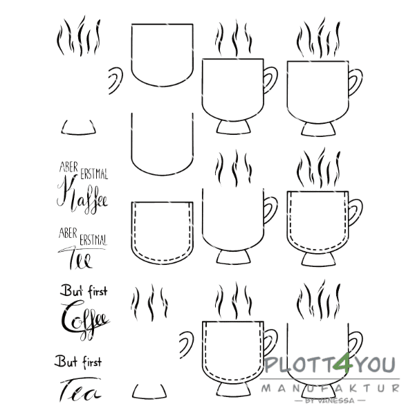 Brusttasche Kaffee oder Tee |SVG, DXF, PNG Plotterdatei, Laserdatei - Sewando