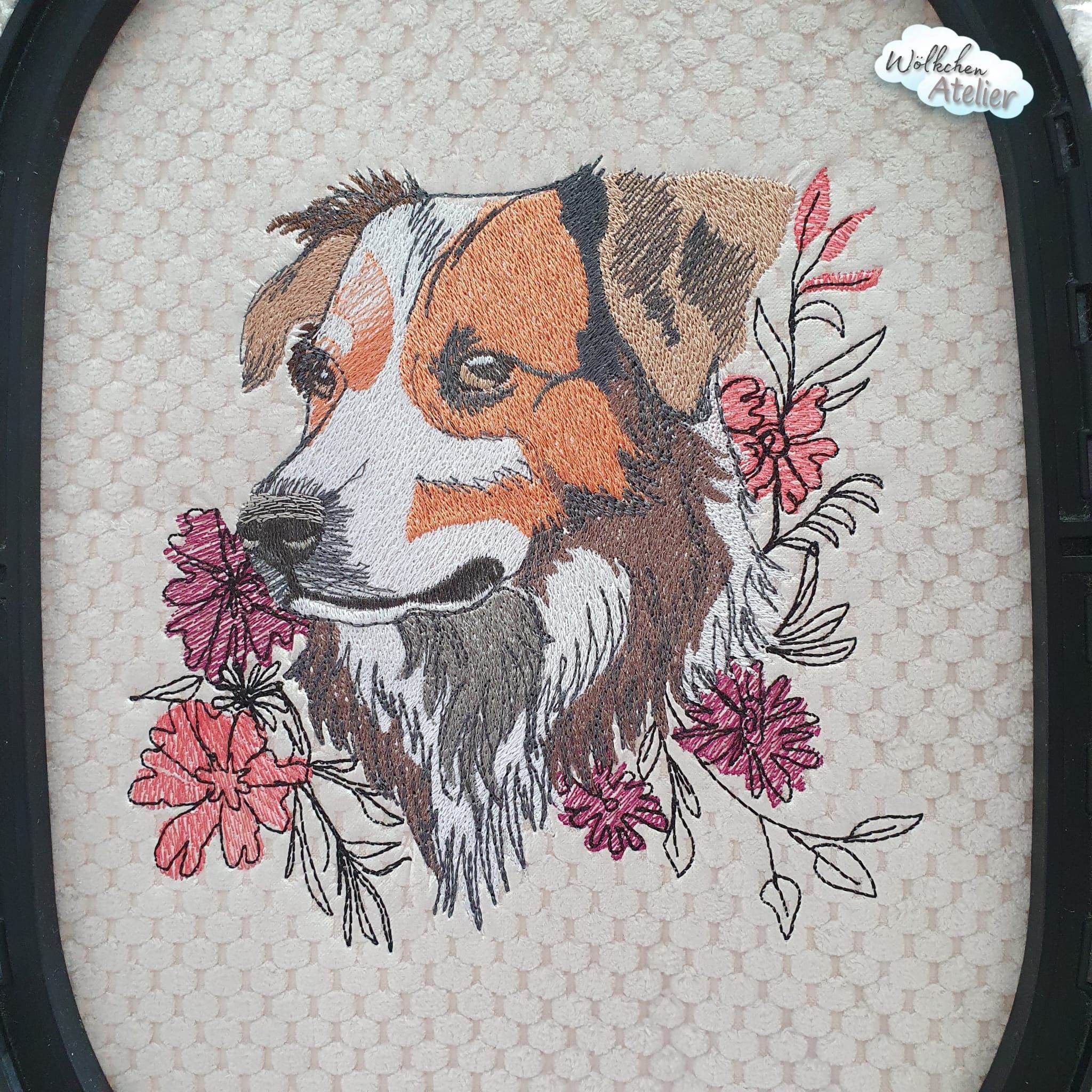 Hund Stickdatei – treuer Blick und Blumenzauber für deine Stickmaschine - Sewando