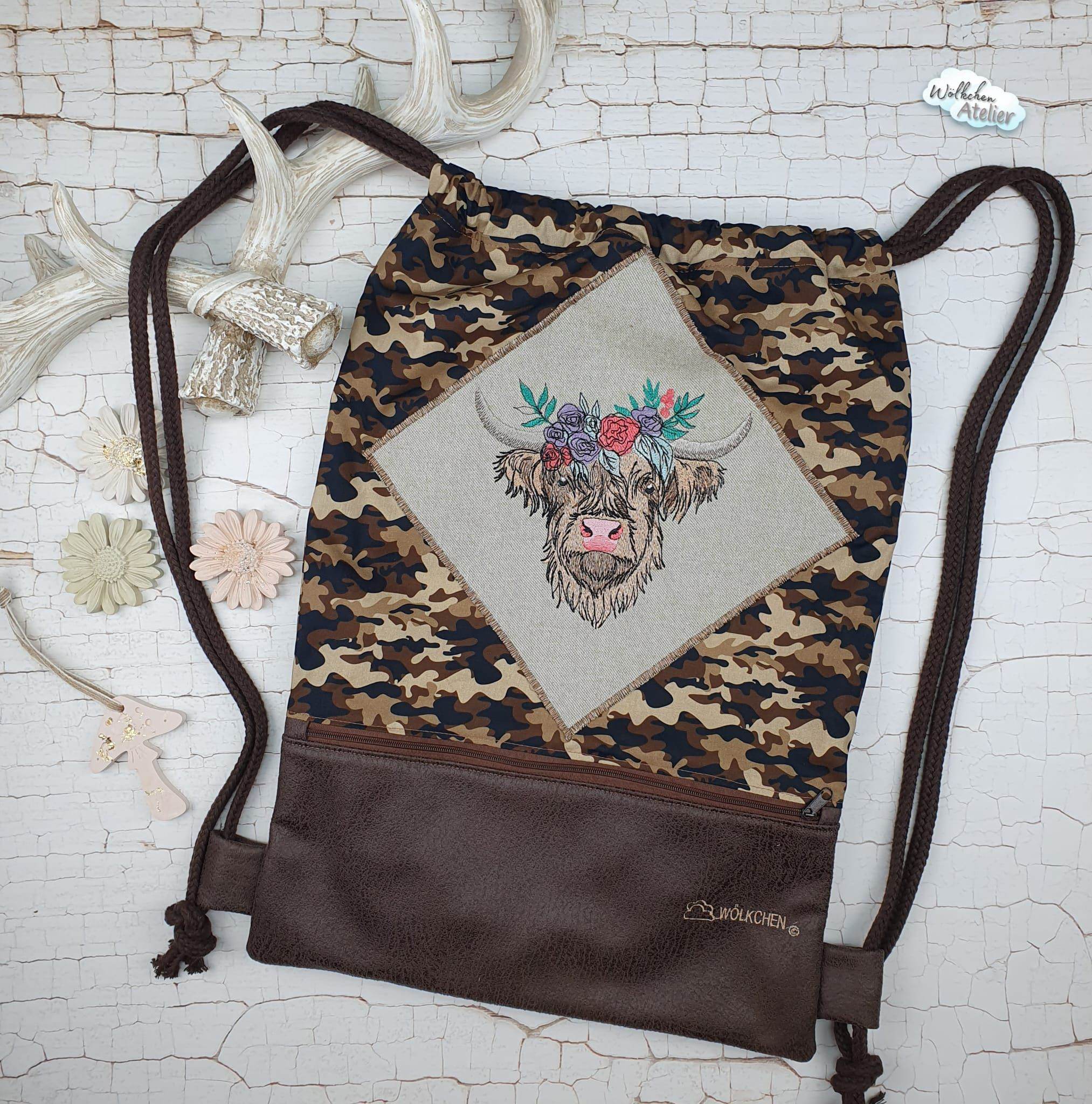 Highland Rind mit Blumenkranz – Stickdatei für deine Stickmaschine - Sewando