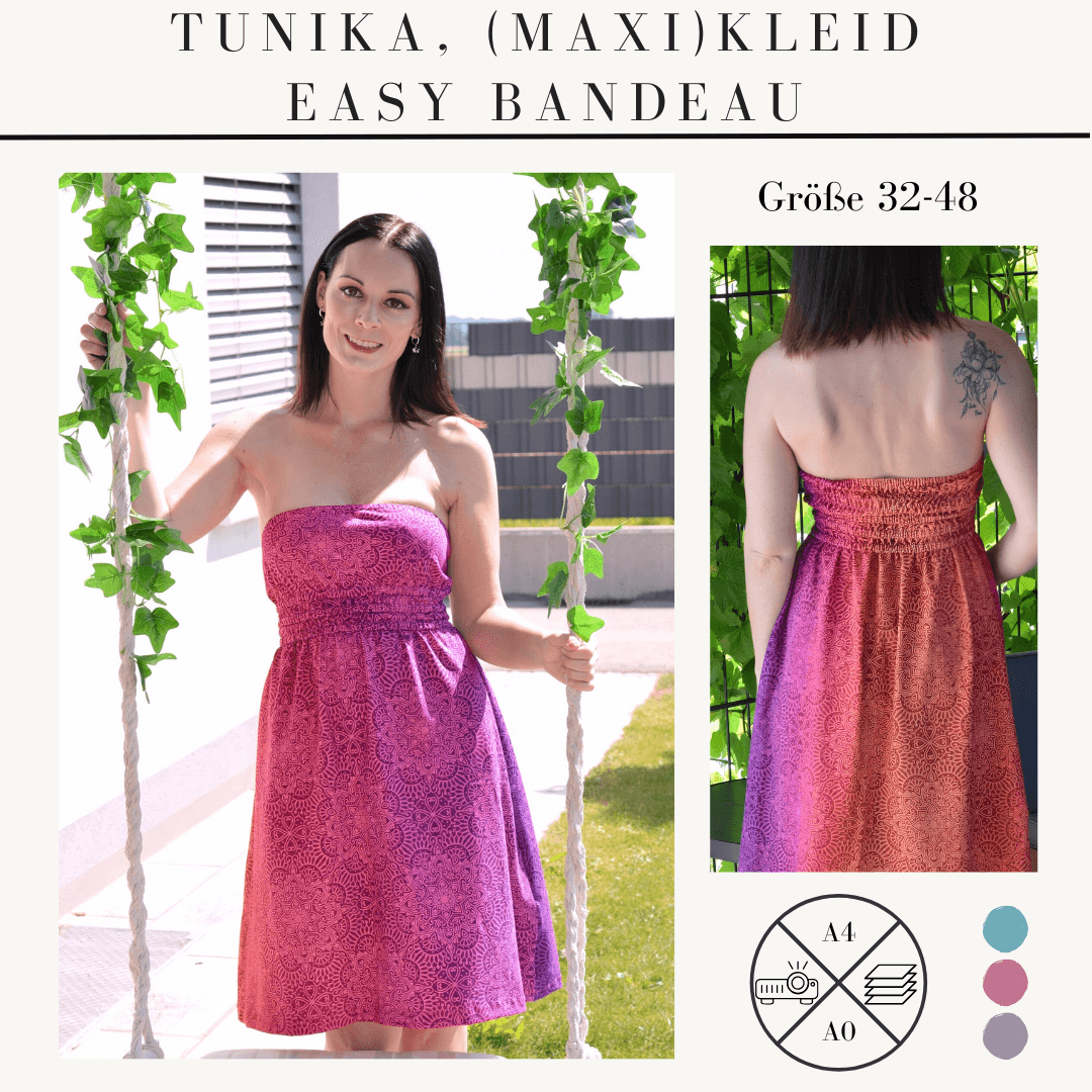Schnittmuster Tunika, (Maxi)Kleid Easy Bandeau für Damen Größe 32-48 - Sewando