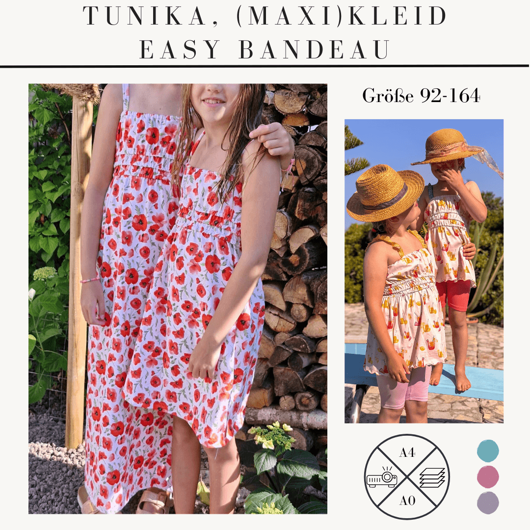 Schnittmuster Tunika, (Maxi)Kleid Easy Bandeau für Mädchen Größe 92-164 - Sewando