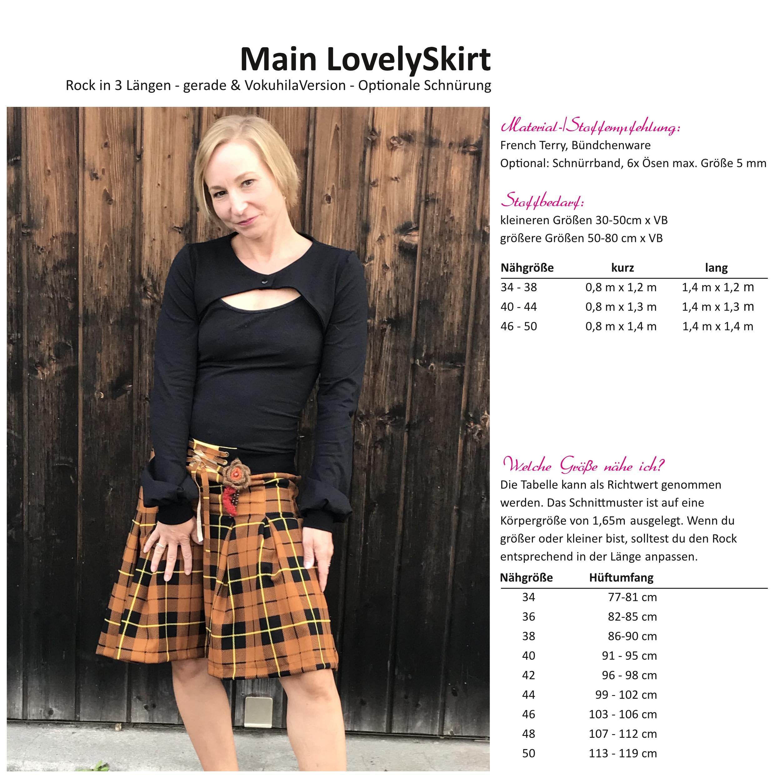 Main LovelySkirt Damen - Faltenrock mit versch. Längen - Größe 34-50 - Sewando