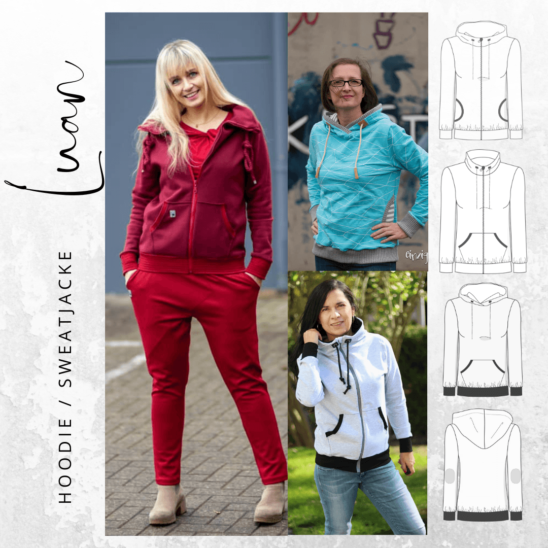 Schnittmuster Sweatjacke Hoodie LUAN Gr. 34-54 : - Sewando