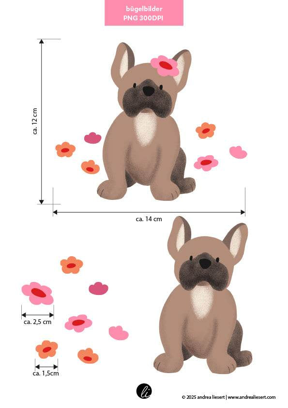 Bügelbild-Design – französische Bulldogge mit Blumen - Sewando