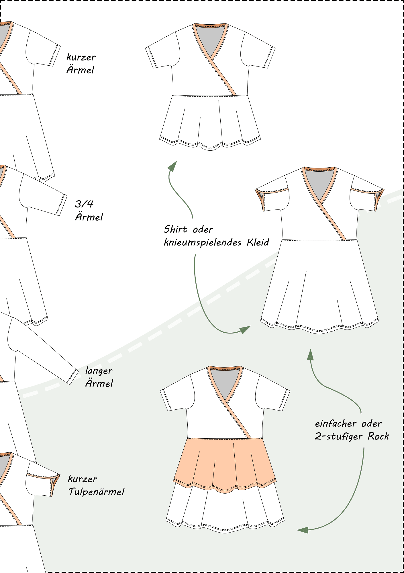 Schnittmuster Becca – Kinderkleid oder Shirt mit Wickeloptik aus Jersey Gr. 86-158 - Sewando