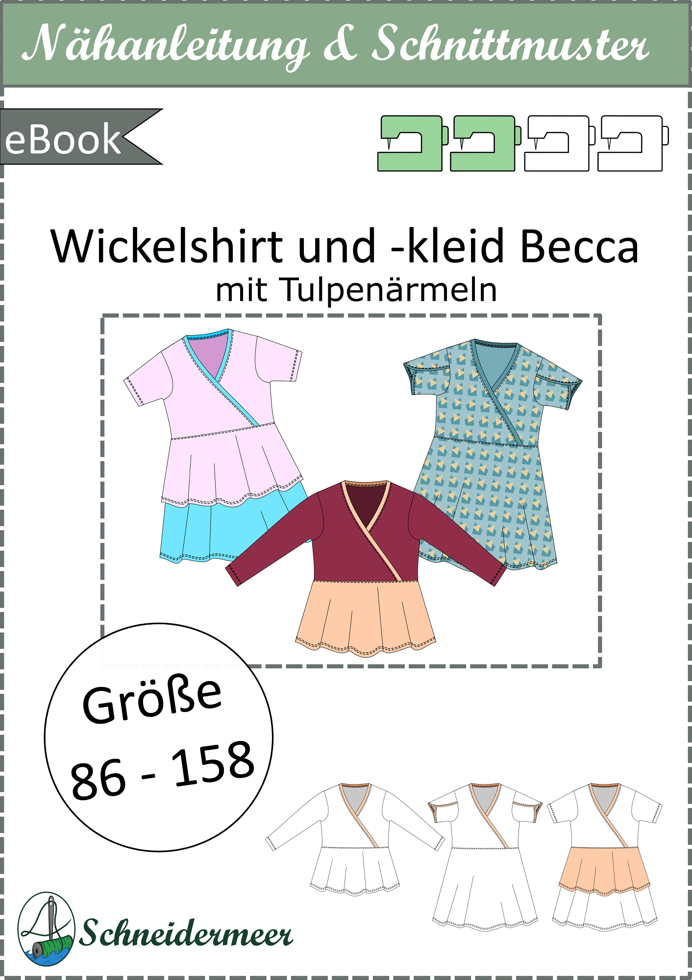 Schnittmuster Becca – Kinderkleid oder Shirt mit Wickeloptik aus Jersey Gr. 86-158 - Sewando