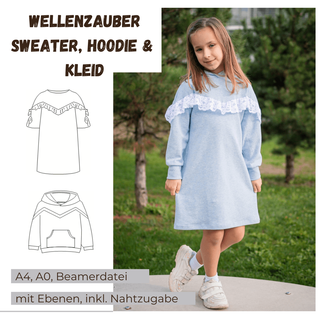 Schnittmuster Wellenzauber – Sweater, Hoodie & Kleid Größen 86-152 : - Sewando