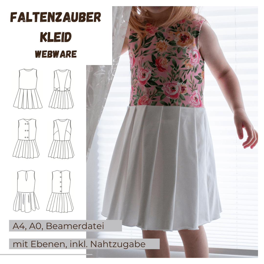 Schnittmuster Faltenglanz für Webware - Kleid | PDF-Download | Größen 86-152 - Sewando