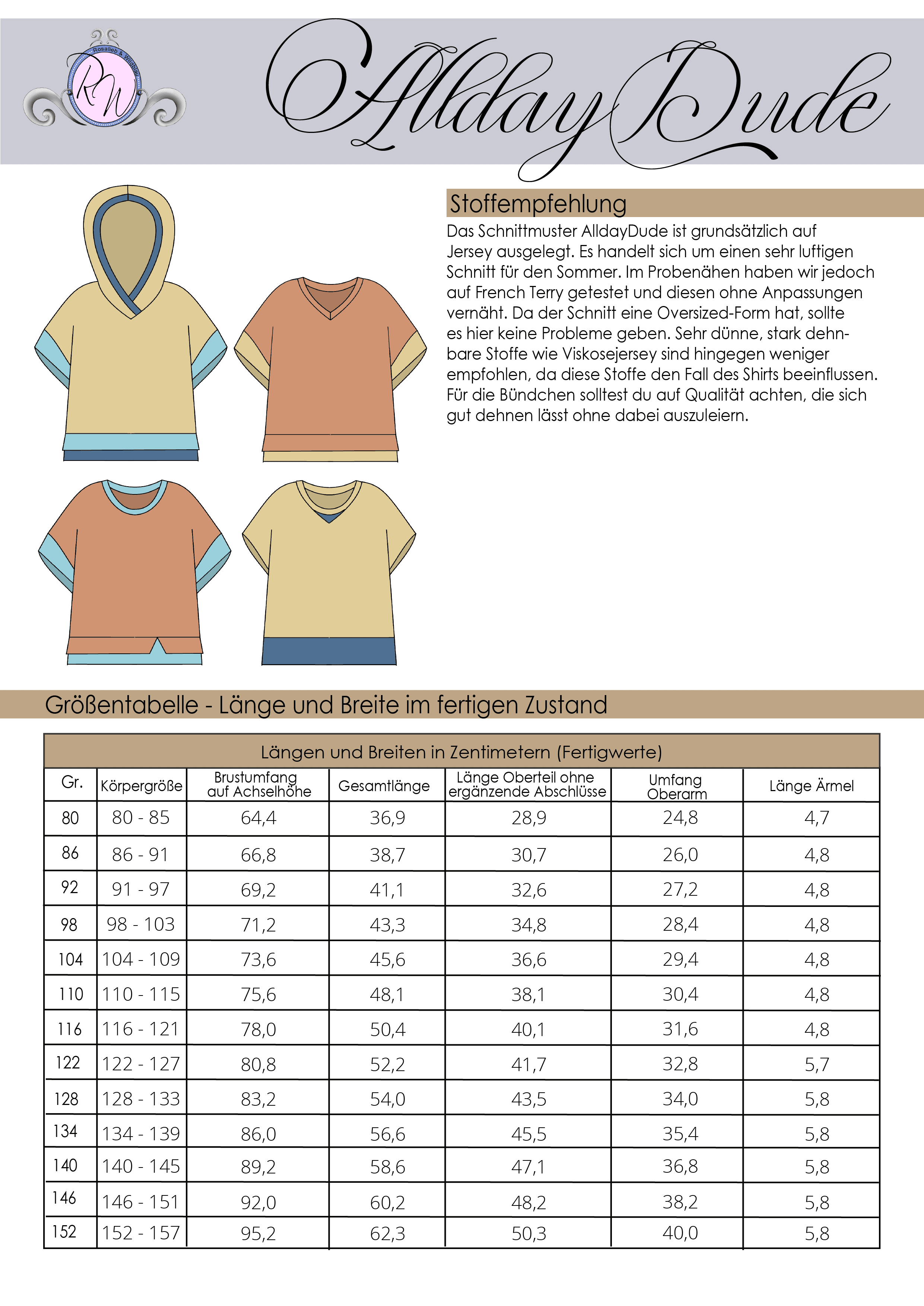 Schnittmuster Shirt AlldayDude Gr. 80 bis 152 - Sewando