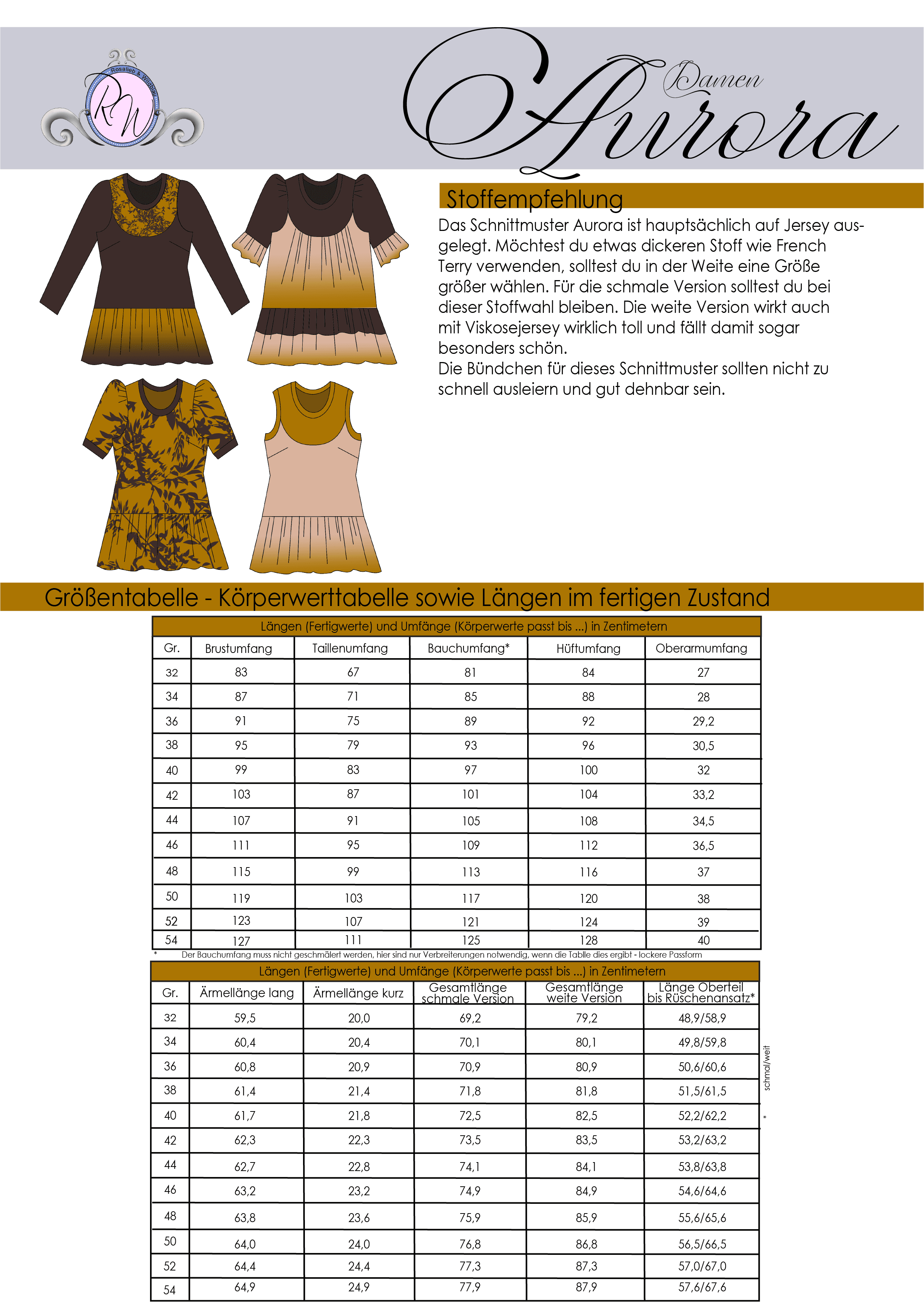 Schnittmuster Tunika, Shirt Aurora Gr. 32 bis 54 - Sewando