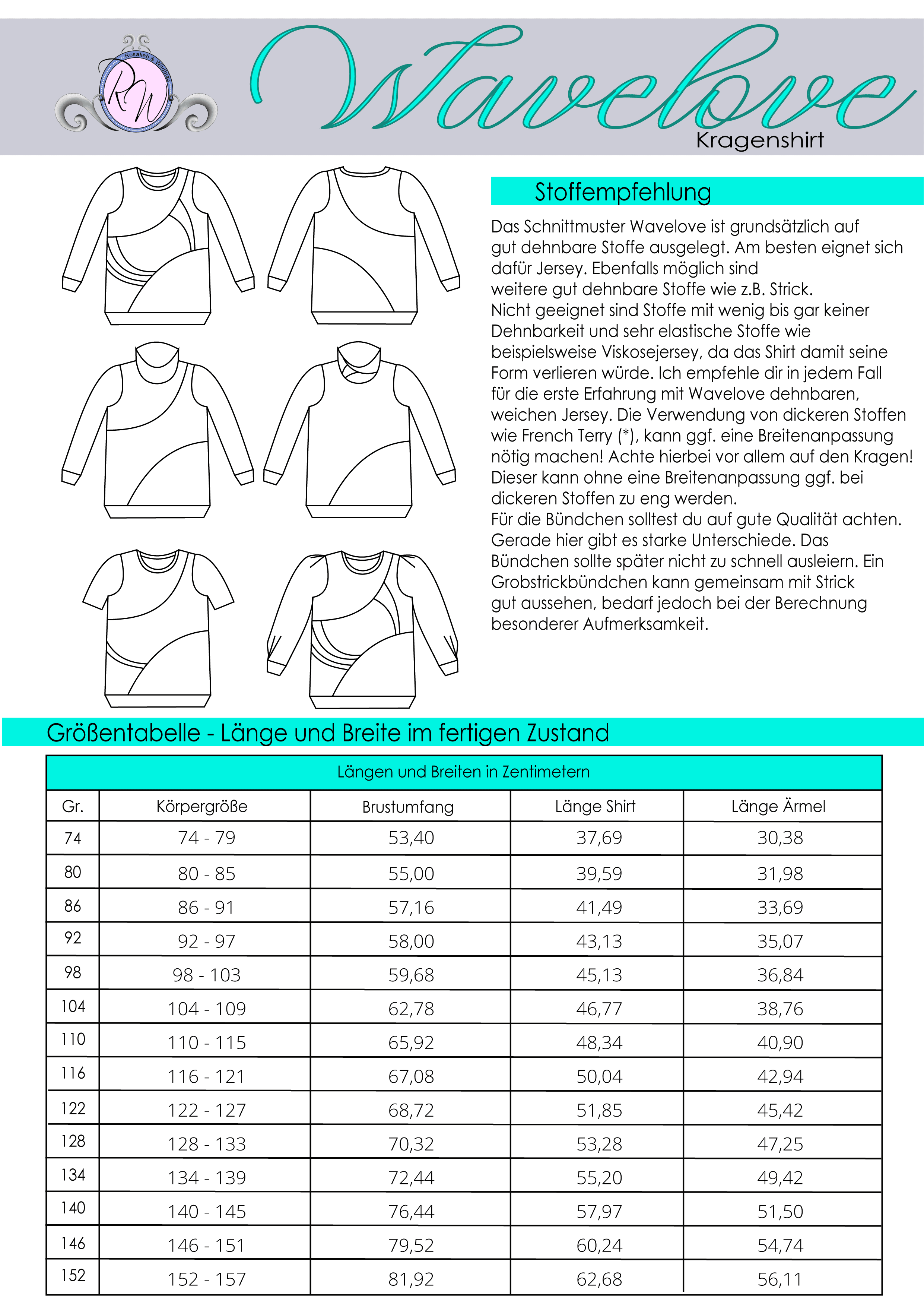 Schnittmuster Wavelove Shirt Gr. 74 bis 152 - Sewando
