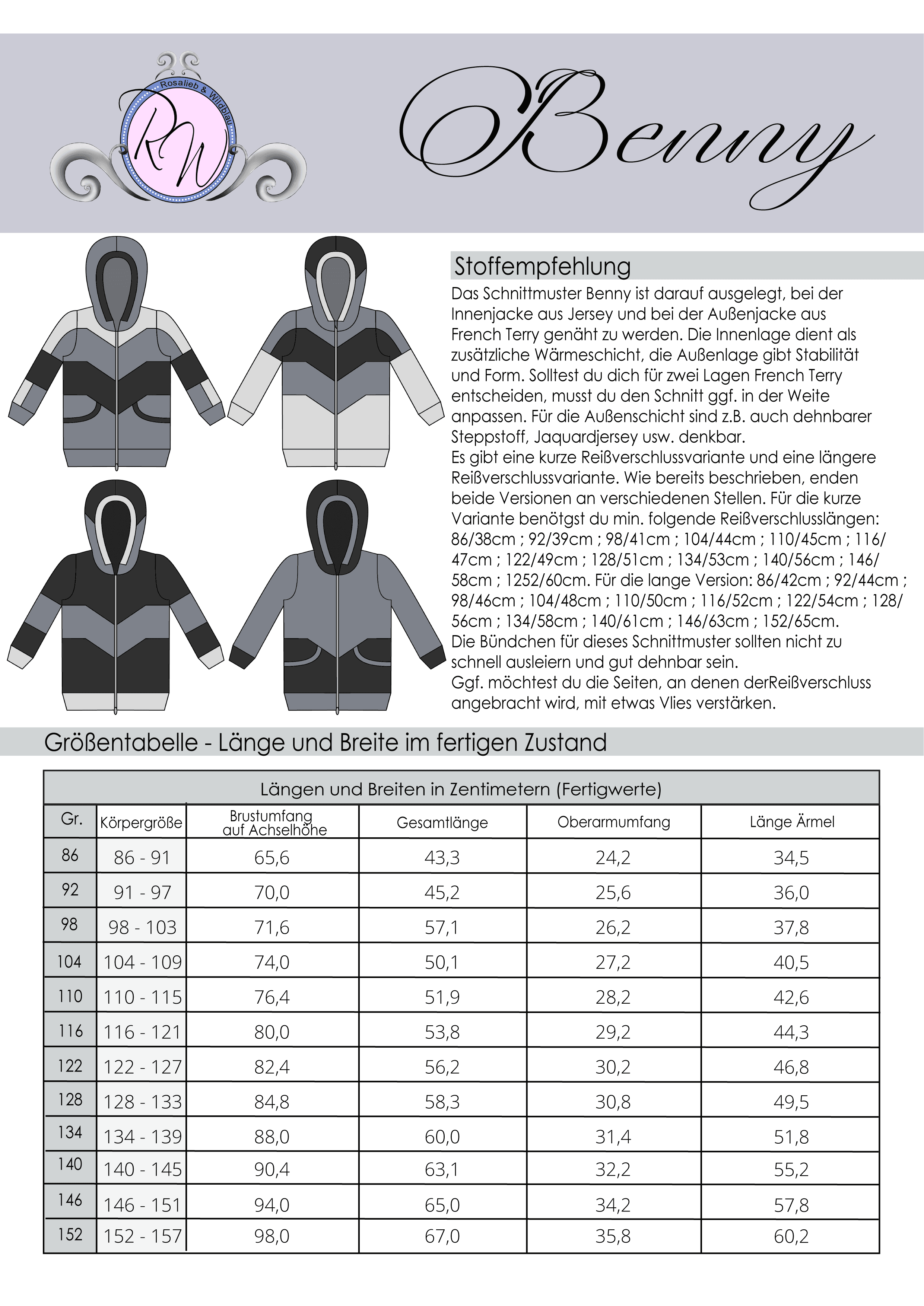 Schnittmuster Sweatjacke Benny Gr. 86 bis 152 - Sewando