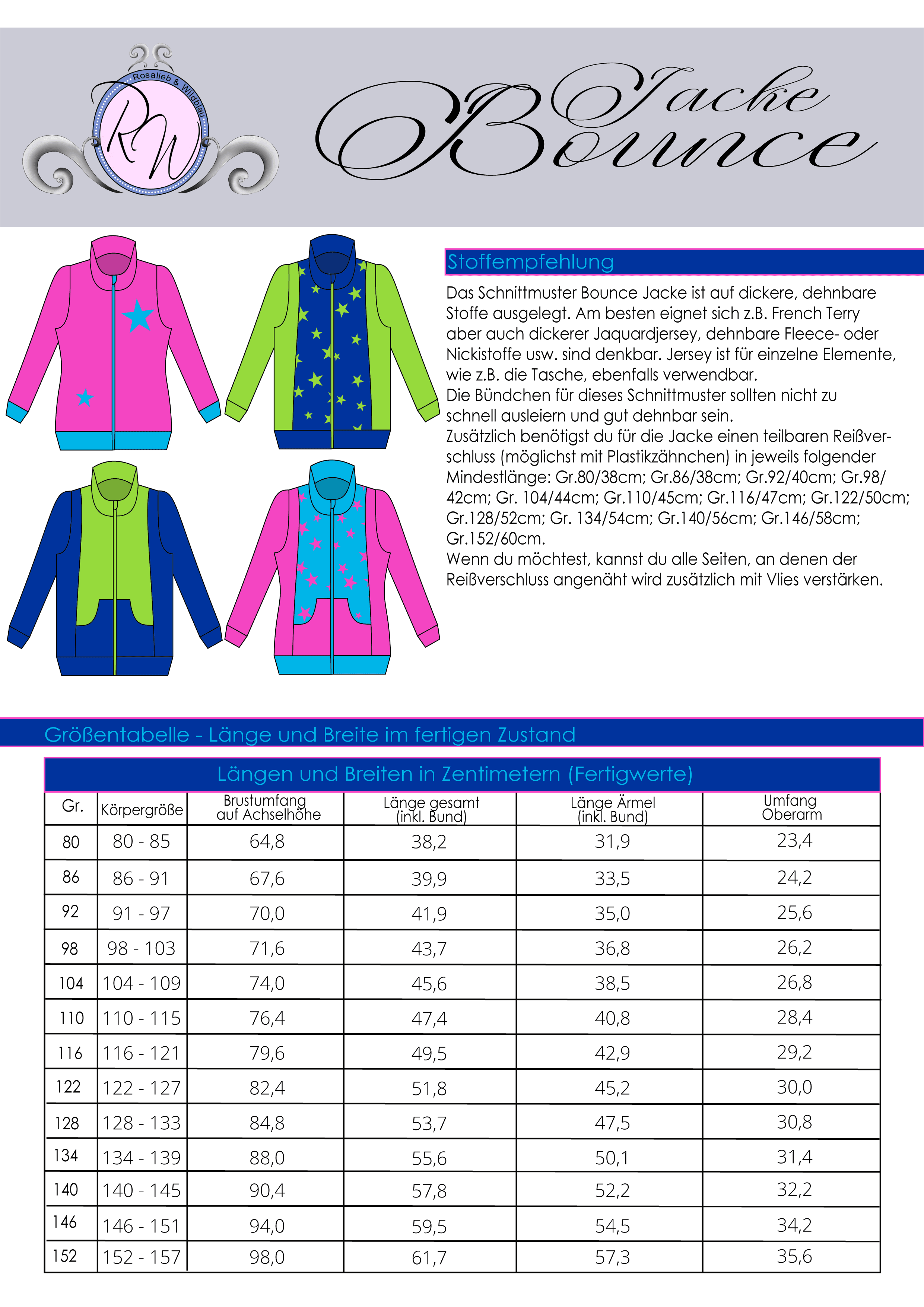 Schnittmuster Bounce Jacke Gr. 80 bis 152 - Sewando