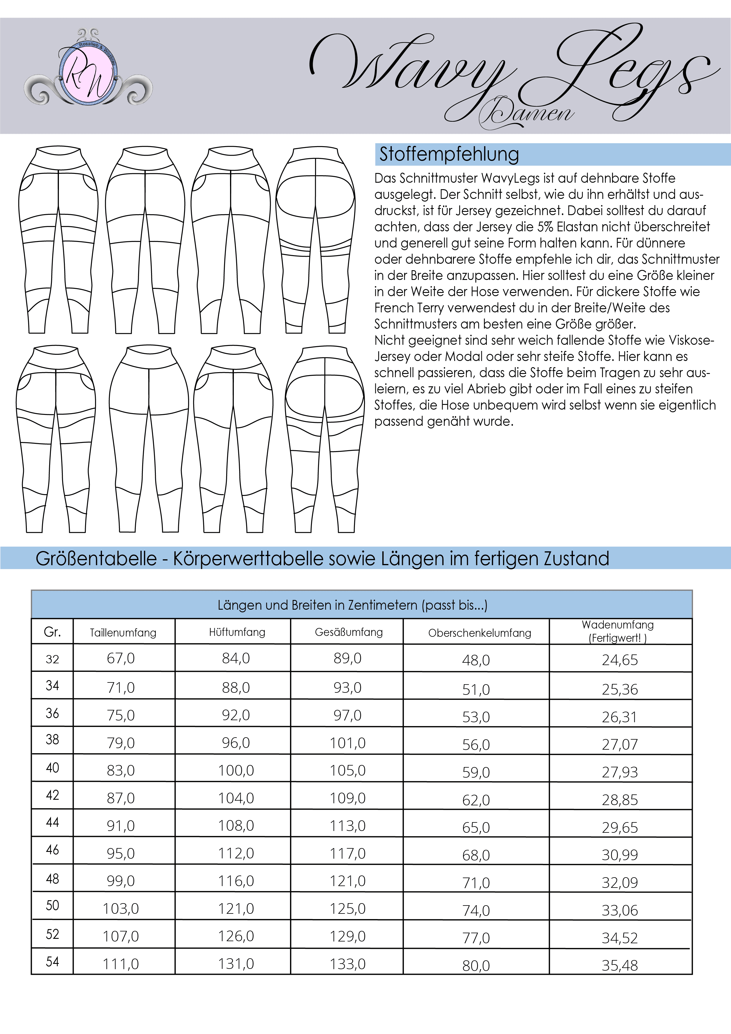 Schnittmuster Wavylegs Gr. 32 bis 54 - Sewando