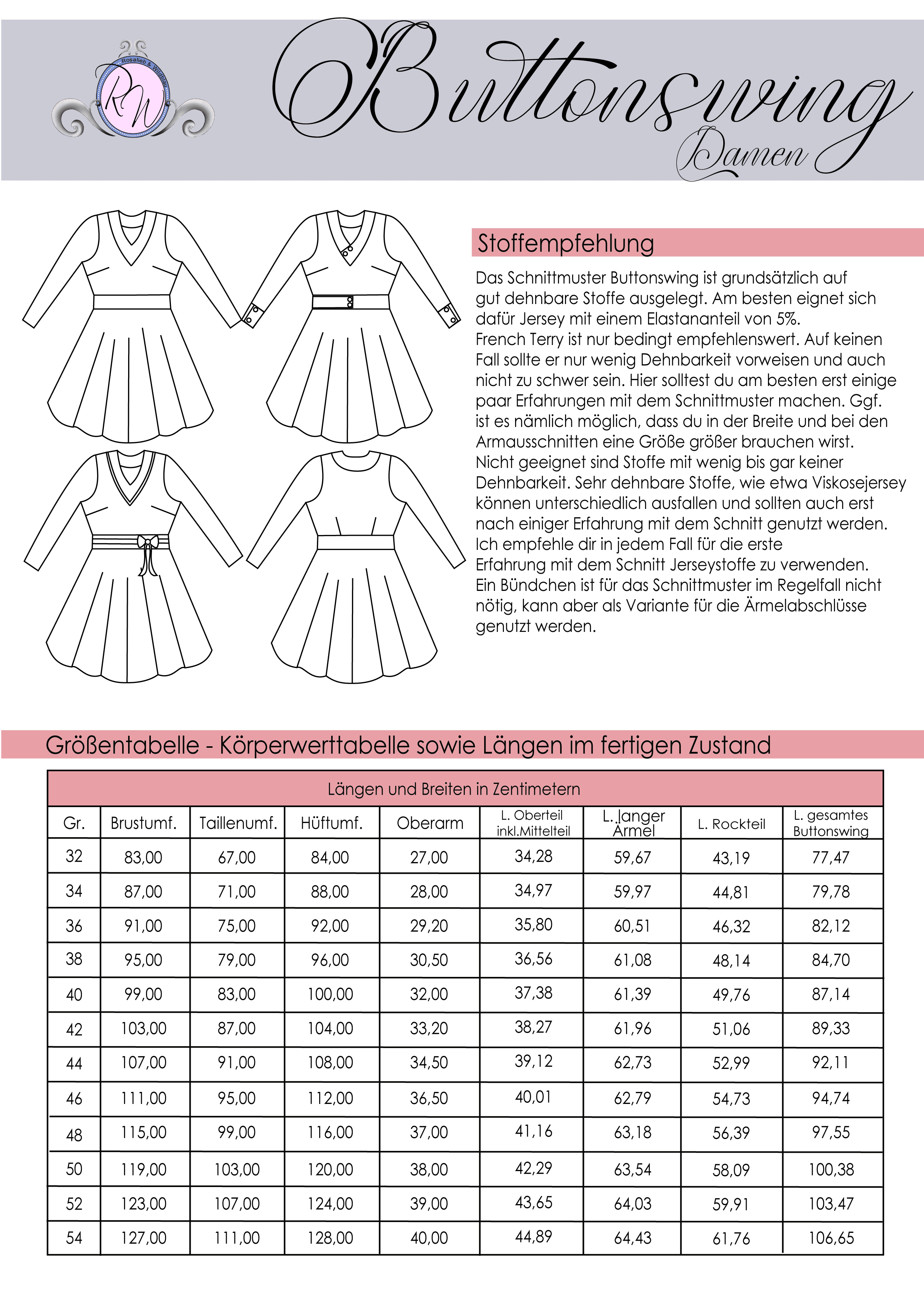 Schnittmuster Buttonswing Gr. 32 bis 54 - Sewando