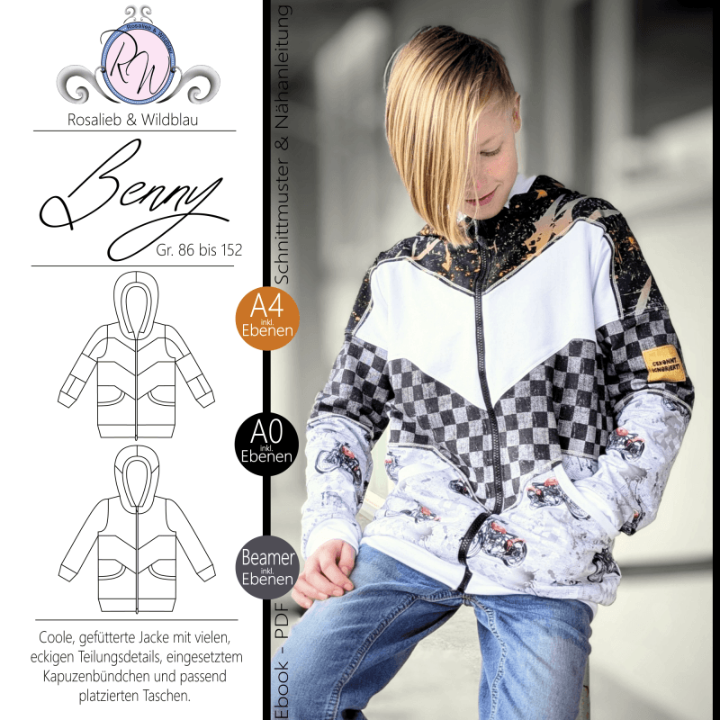 Schnittmuster Sweatjacke Benny Gr. 86 bis 152 - Sewando