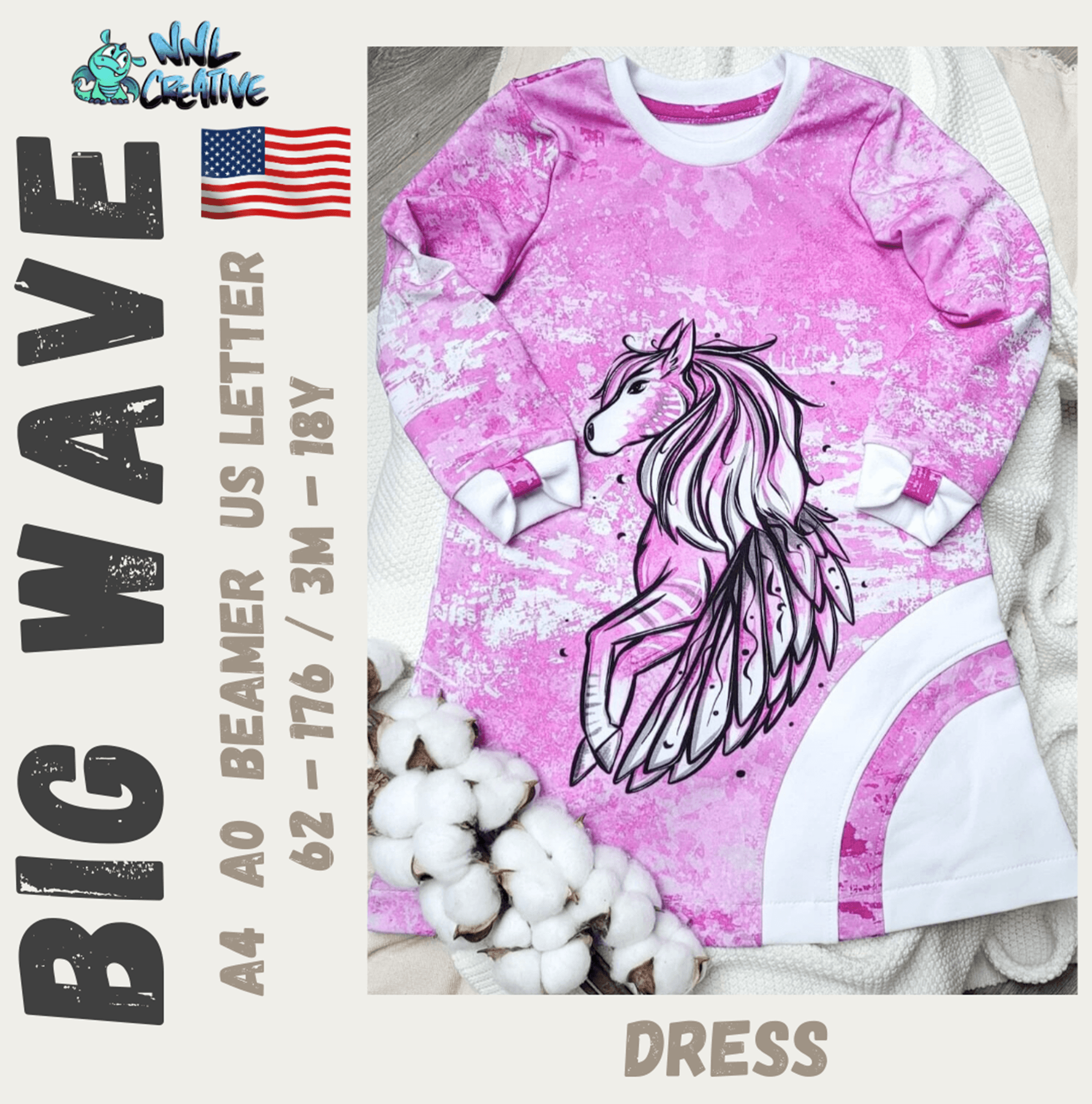 Schnittmuster / Sewing Pattern *Big Wave Dress* Size 62-176 / 3m - 18 Years - Sewando