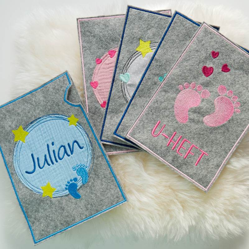 Stickdatei Set U-Heft Hüllen Blanko-Doodle-Rahmen und Babyfüße - Sewando