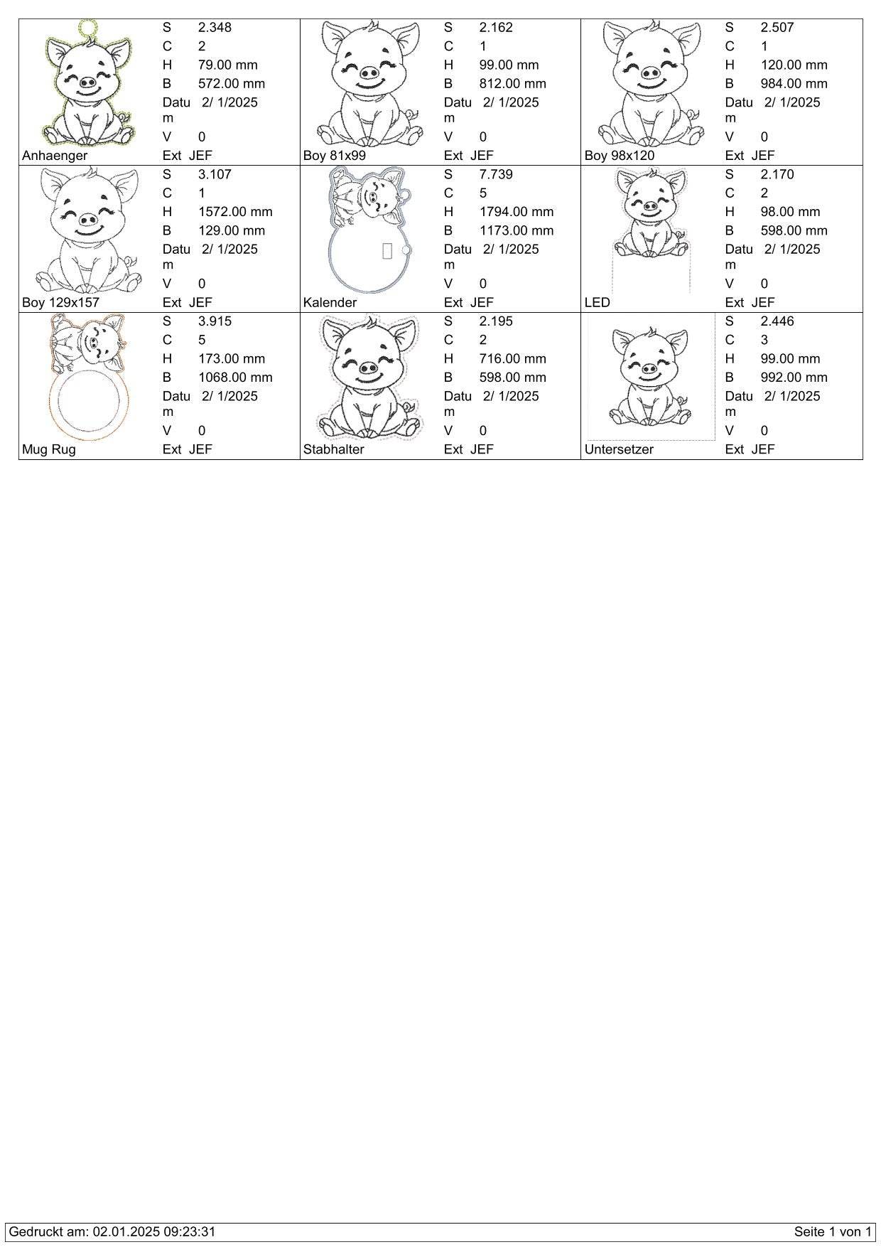 Stickdatei Schwein Boy Set In the Hoop XXL Set 992 - Sewando