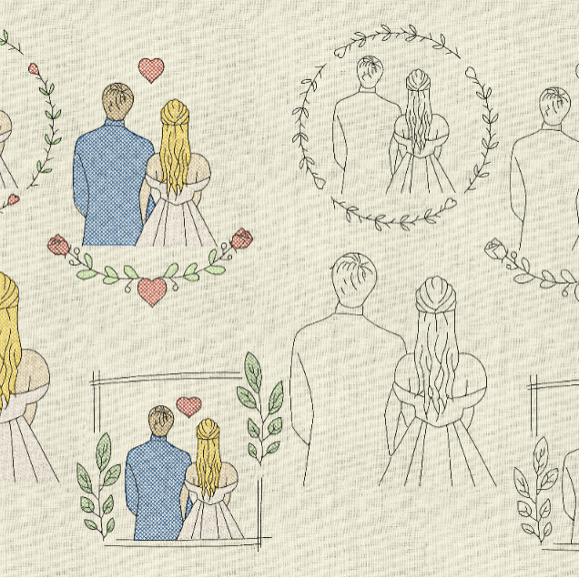 Stickdatei Hochzeit Brautpaar Line Art Set 949 - Sewando