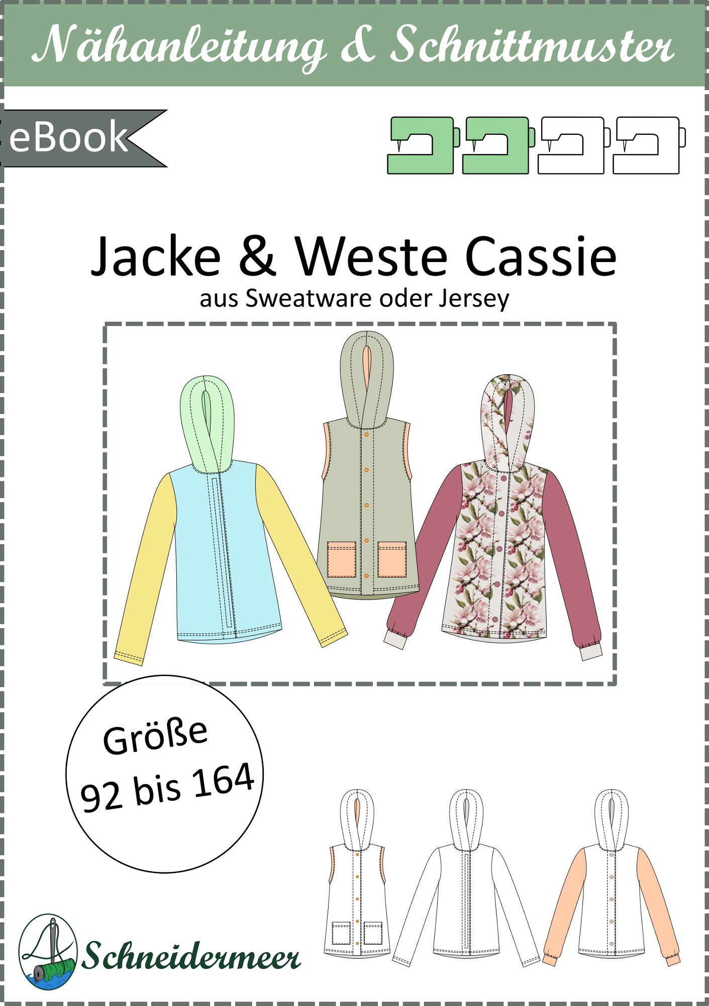 Schnittmuster Cassie Kids – Sweatjacke & Weste mit Kapuze für Kinder Gr. 92-164 - Sewando