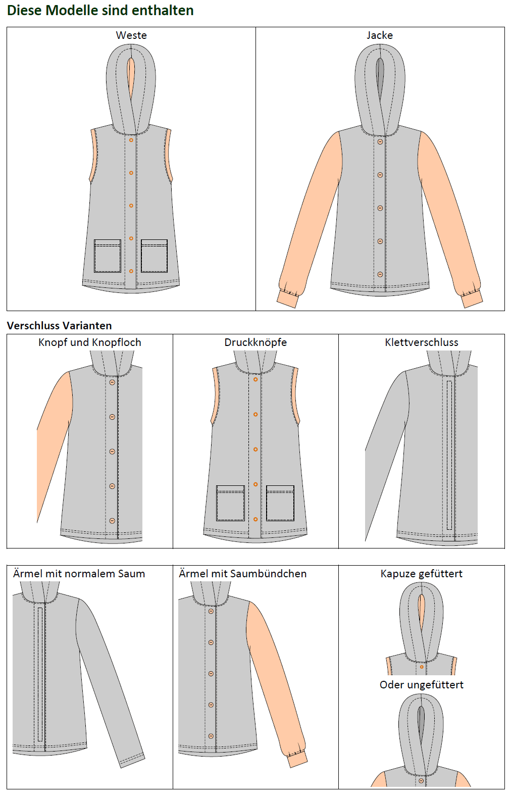 Schnittmuster Cassie Kids – Sweatjacke & Weste mit Kapuze für Kinder Gr. 92-164 - Sewando