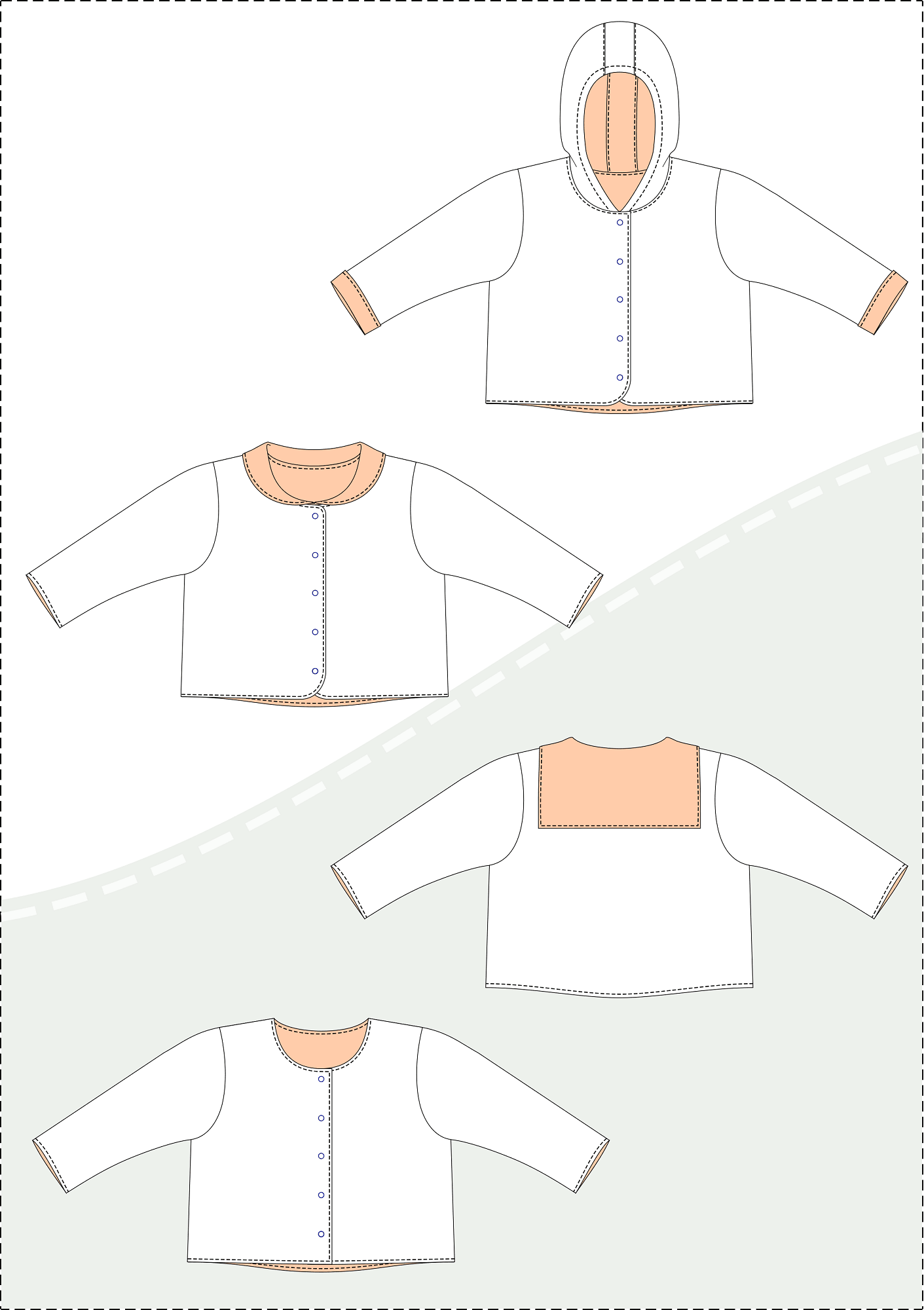 Schnittmuster Charly – Babyjacke mit Kapuze, Kragen oder Rundhalsausschnitt Gr. 44-98 - Sewando