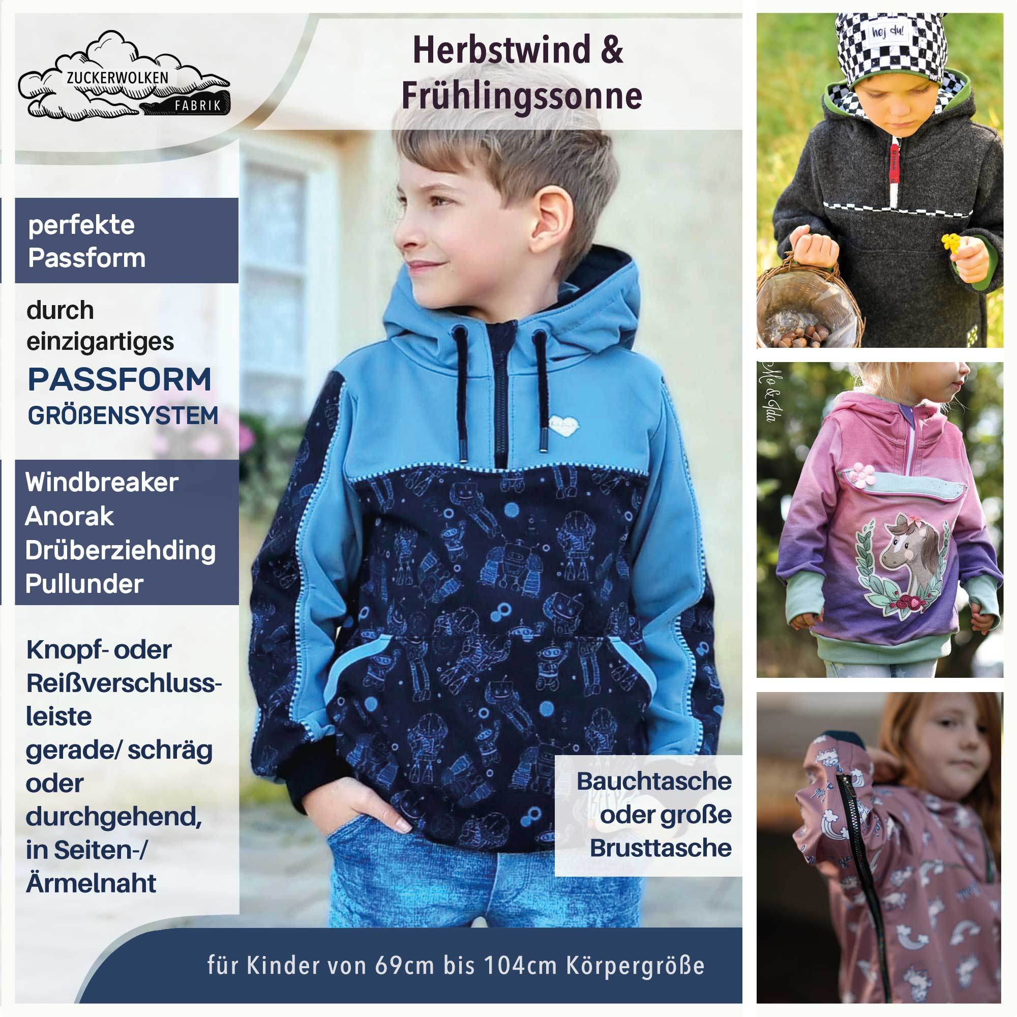 Mini Herbstwind & Frühlingssonne Anorak, Windbreaker, Drüberzieh-Hoodie für 69cm-104cm Körpergröße - Sewando