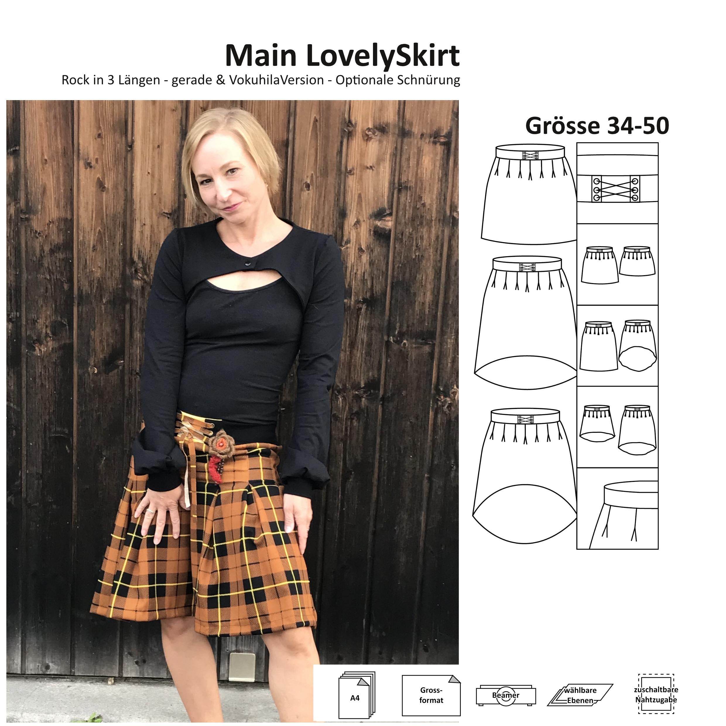 Main LovelySkirt Damen - Faltenrock mit versch. Längen - Größe 34-50 - Sewando